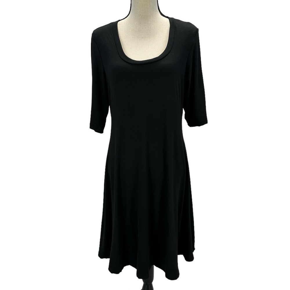 24Seven Comfort Apparel Short Sleeve T-Shirt Midi Dress - Black - size 1X